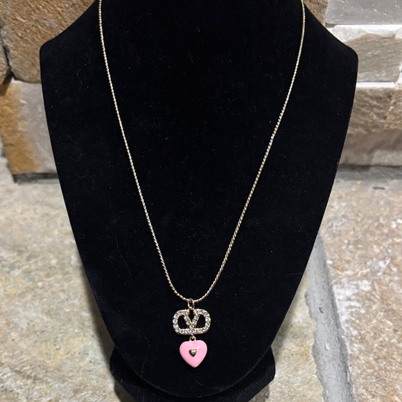 Gold and Pink Valentino Heart Pendant Necklace